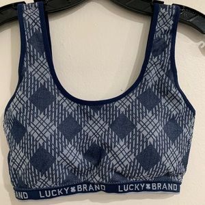 Lucky brand sports bra, Navy Blue print design, Women’s Size Large
